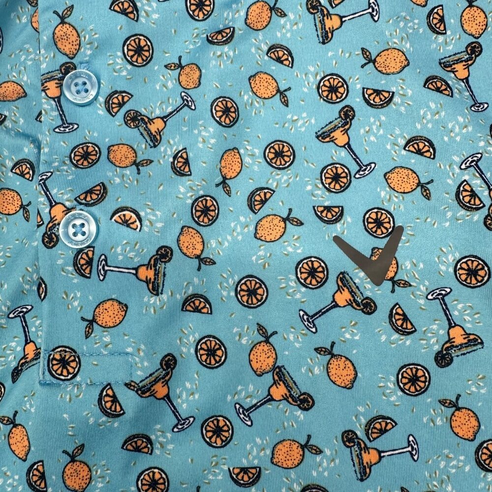 Callaway Golf Polo Shirt Mens Opti Dri XXL Margarita Blue Orange Slice Kitschy - Picture 4 of 10